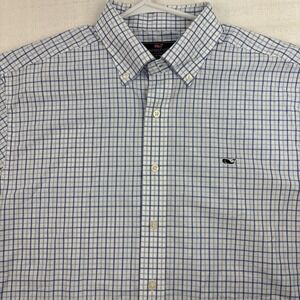 Vineyard Vines Mens Classic Fit 100% Cotton Blue & White‎ Plaid Size L Shirt EUC